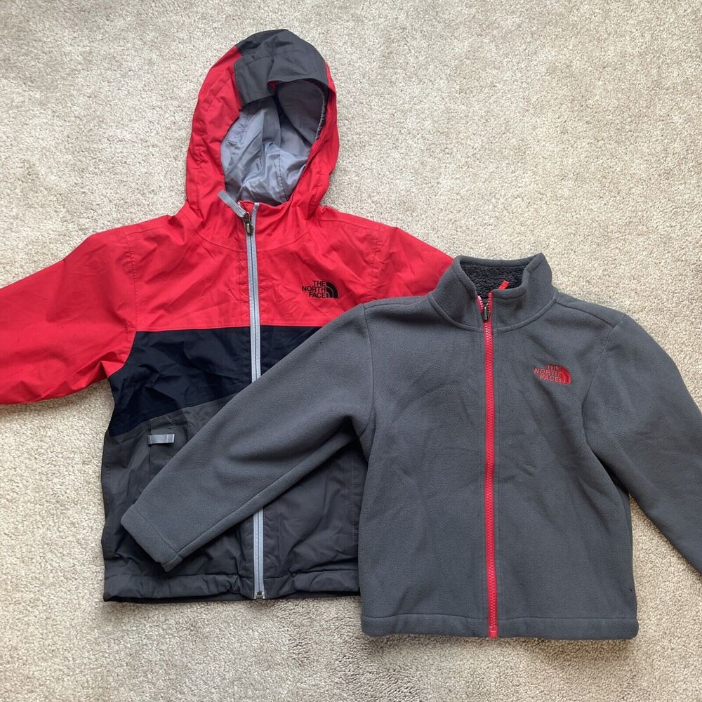 North Face 3 in 1 Jacket Set Boys XXS 5 Dryvent Fleece Inner Rain Colorblock Red